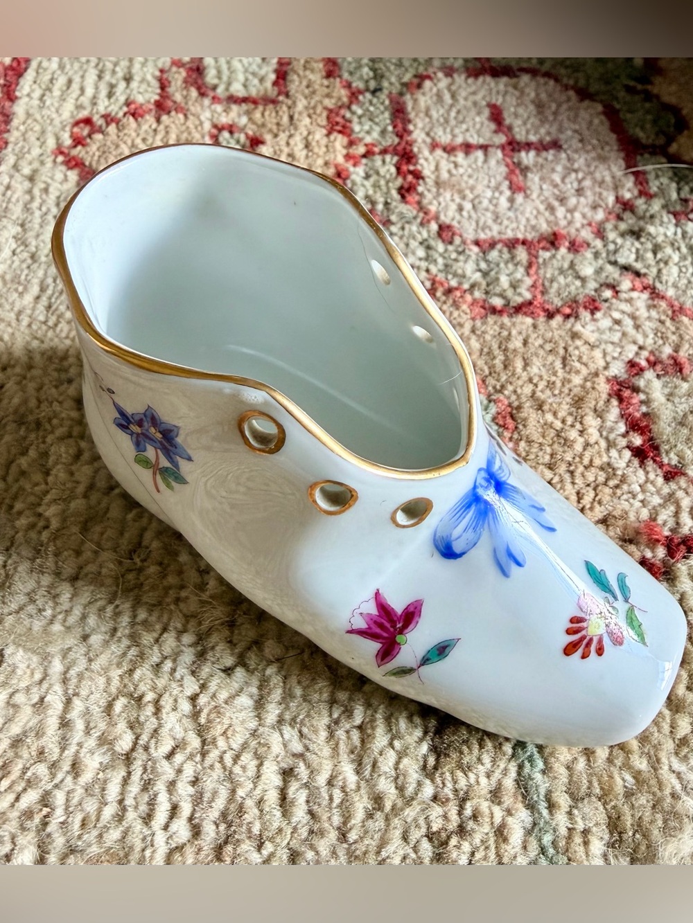 Vintage Herend Hungary blue bow Queen Victoria baby shoe